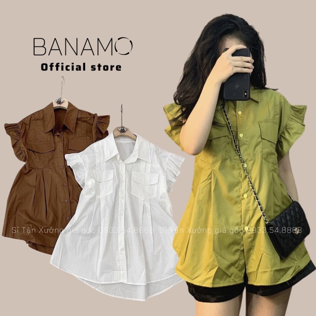 ps Áo sơ mi nữ cộc tay bèo cánh tiên hàng thiết kế thời trang Banamo Fashion sơ mi cộc tay bèo cánh tiên 3931