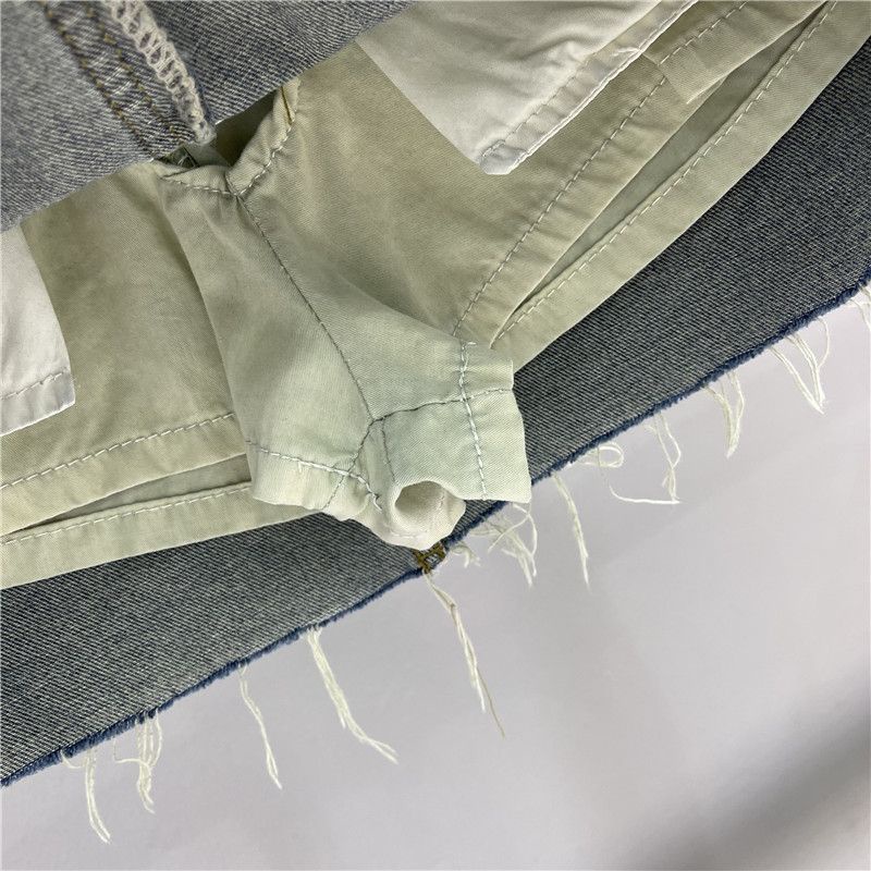 Jiashucheng Chân Váy Denim Chữ A Đính Ngôi Sao Gấp Lại Được Phong Cách Retro Mùa Hè Dành Cho Nữ