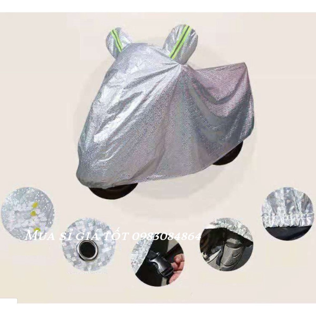Bạt phủ xe máy loại dày áo trùm phủ bọc che nắng mưa xe máy  vải tráng nhôm cao cấp