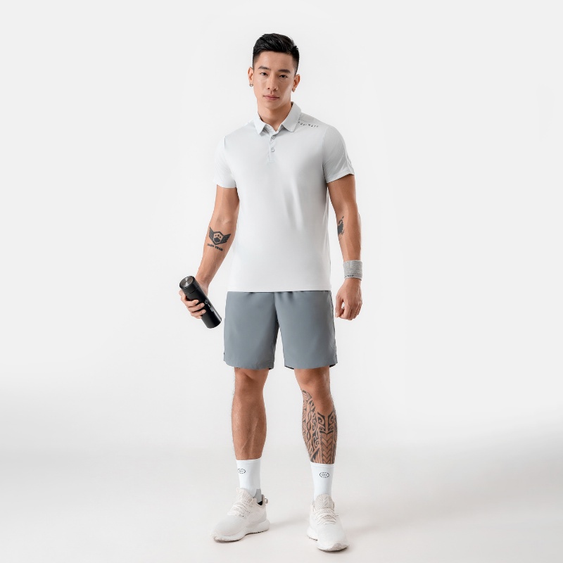 Set đồ bộ thể thao áo Polo Active v1 xám nhạt và quần Ultra Short 7" xám xanh-thương hiệu Coolmate