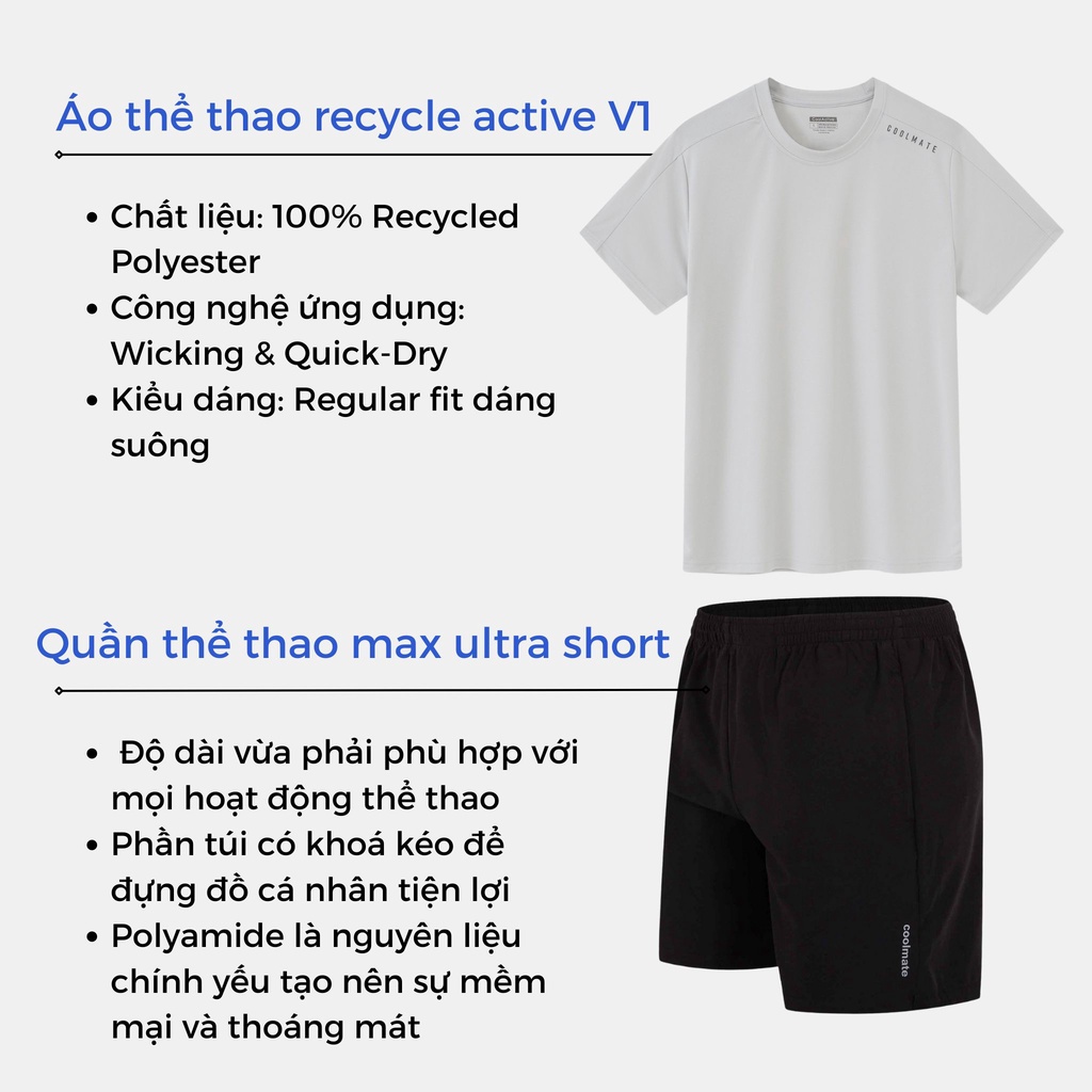 Set đồ bộ thể thao Áo Thun v1 xám nhạt và Quần Max Ultra Short V2 đen - thương hiệu Coolmate