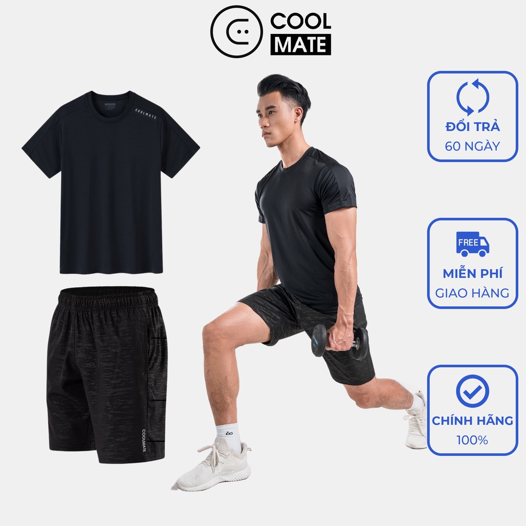 Set đồ bộ thể thao Áo Thun Active V1 đen và Quần short Ultra Pro đen - thương hiệu Coolmate