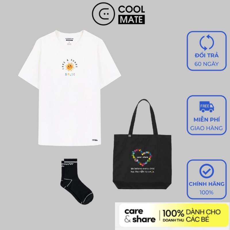 Smile Store - Box Mặt trời Care & Share - Áo thun túi tote tất- thương hiệu Coolmate