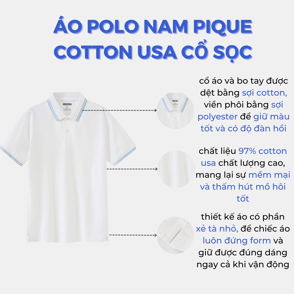 Áo Polo nam Pique Cotton USA cổ sọc thấm hút tối đa - thương hiệu Coolmate CW