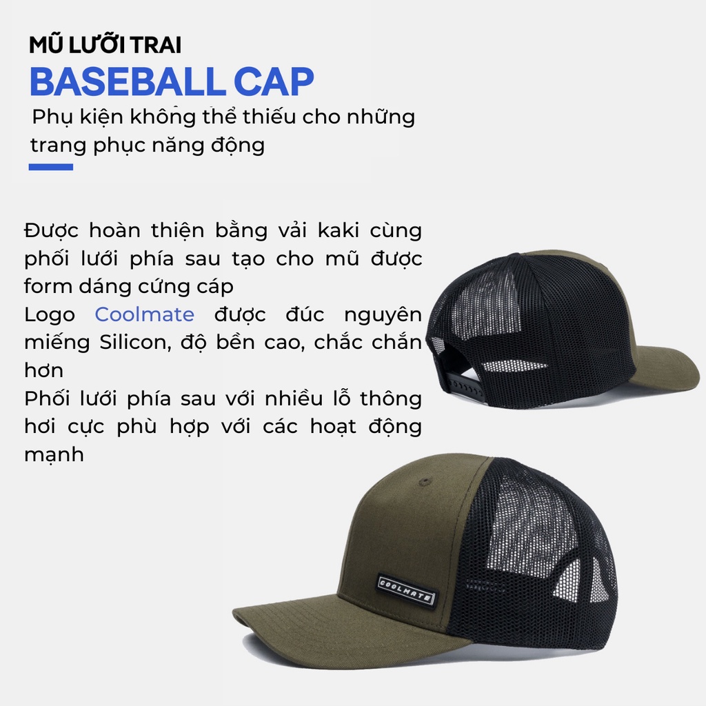 Mũ nón lưỡi trai nam thoáng khí phối lưới Baseball Cap logo Coolmate AC