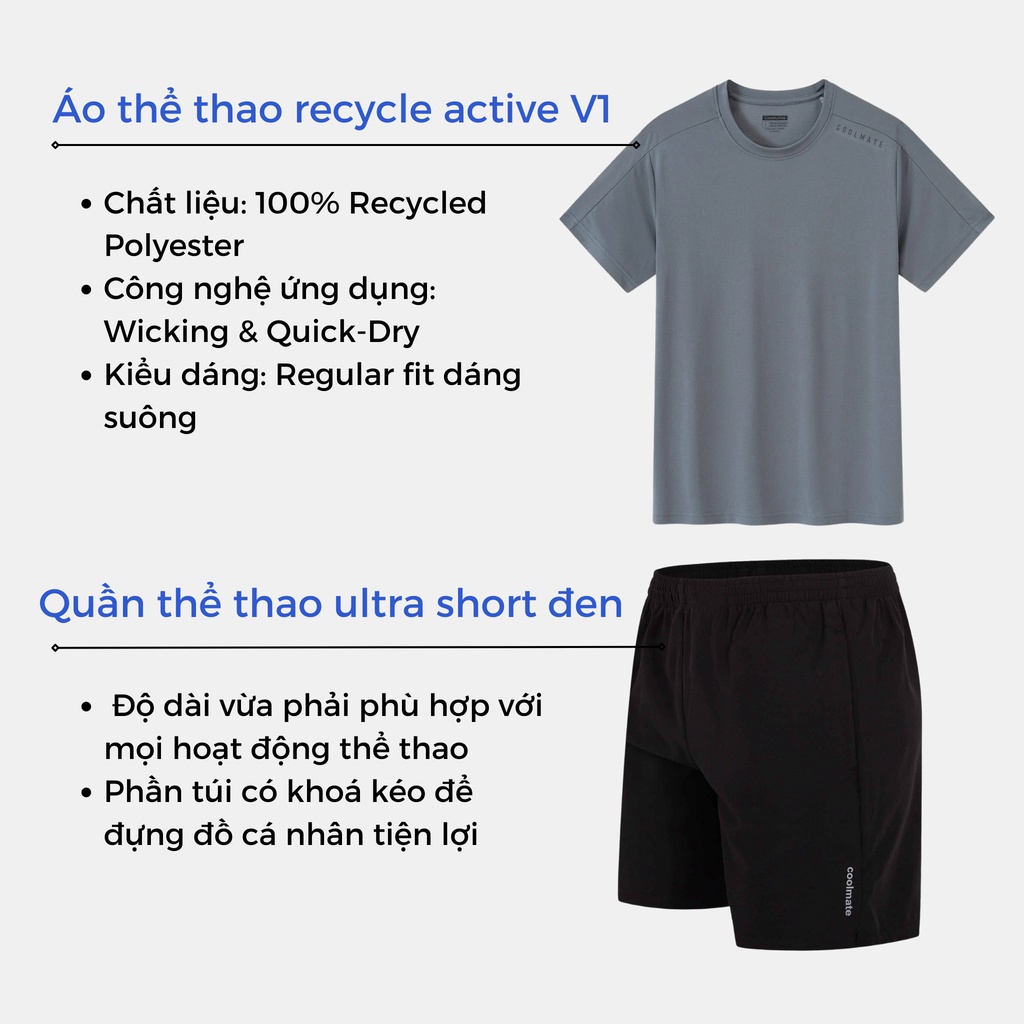 Men's Sport Box - Set Đồ bộ Thể Thao Áo Thun Active V1 và Quần 7'' Ultra short - thương hiệu Coolmate