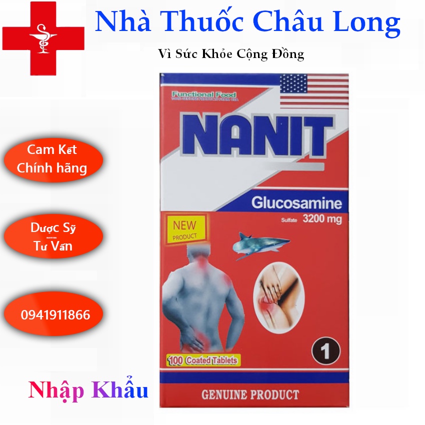 VIÊN XƯƠNG KHỚP NANIT GLUCOSAMINE 3200MG MỸ, HỘP 100 VIÊN