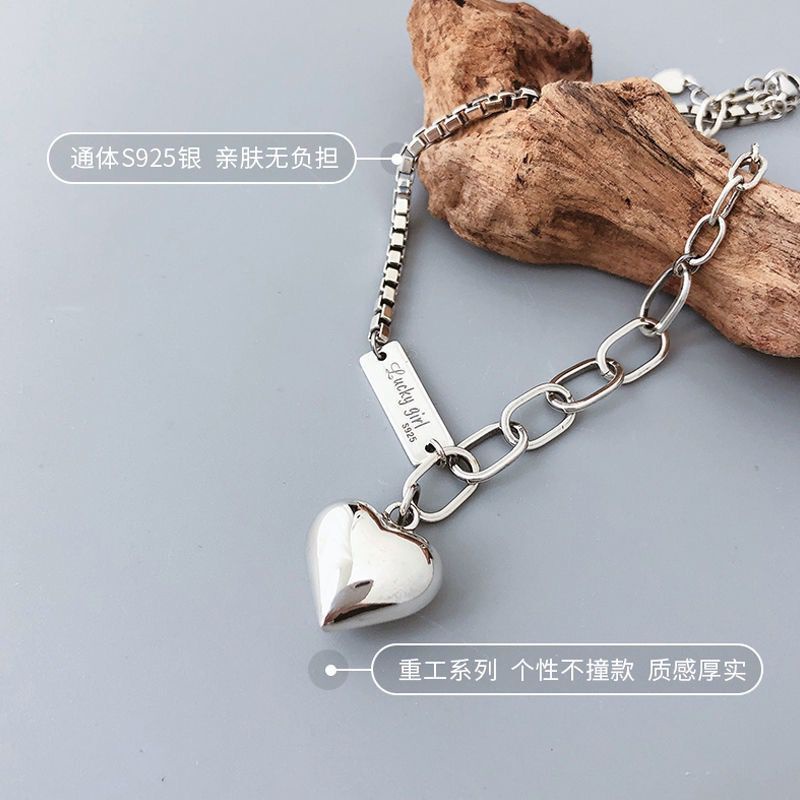 Lắc Chân Mạ Bạc 925 Mặt Trái Tim Đơn Giản Phong Cách Hàn Quốc Mới