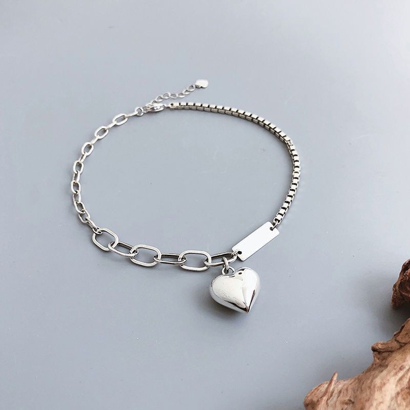 Lắc Chân Mạ Bạc 925 Mặt Trái Tim Đơn Giản Phong Cách Hàn Quốc Mới