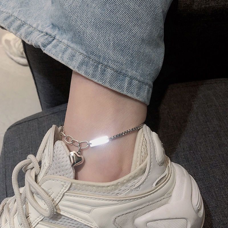 Lắc Chân Mạ Bạc 925 Mặt Trái Tim Đơn Giản Phong Cách Hàn Quốc Mới