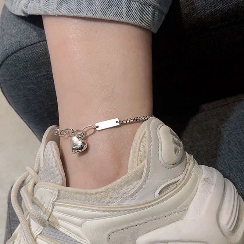 Lắc Chân Mạ Bạc 925 Mặt Trái Tim Đơn Giản Phong Cách Hàn Quốc Mới