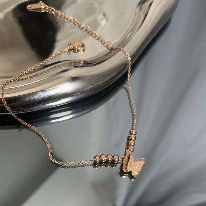 Lắc Chân Hai Lớp Bằng Thép Titan Mặt Hình Bướm Cá Tính Dễ Phối Đồ