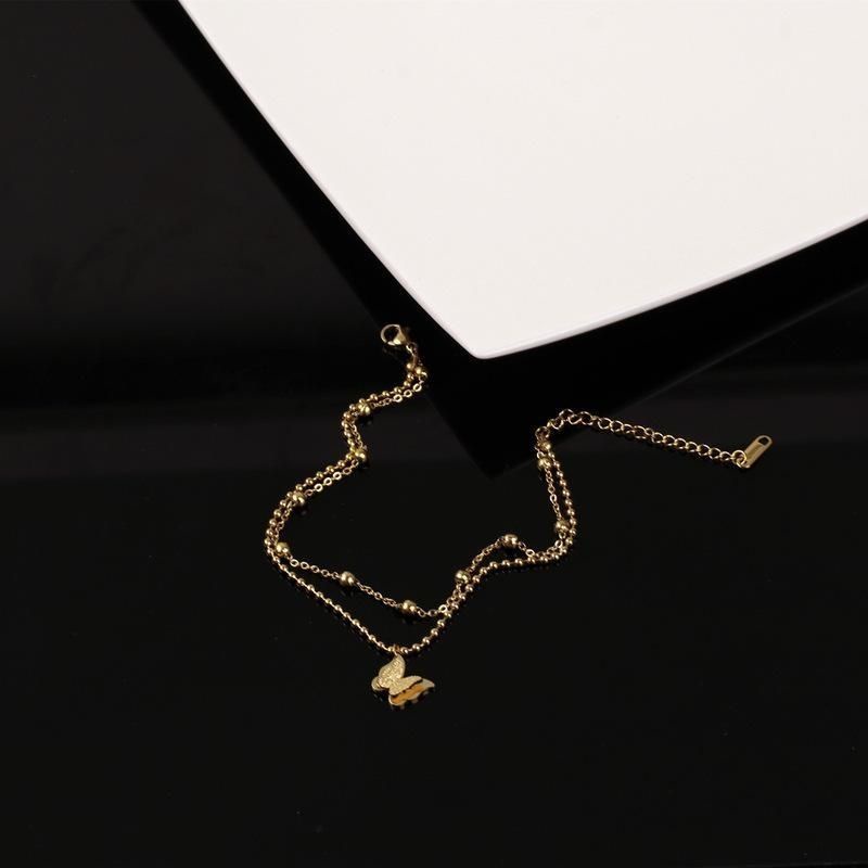 Lắc Chân Hai Lớp Bằng Thép Titan Mặt Hình Bướm Cá Tính Dễ Phối Đồ