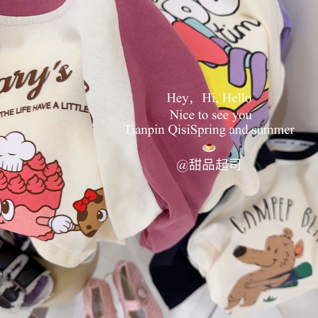 Áo Thun Cotton Tay Dài Màu Sắc Tương Phản Thời Trang Mùa Xuân Cho Bé Gái