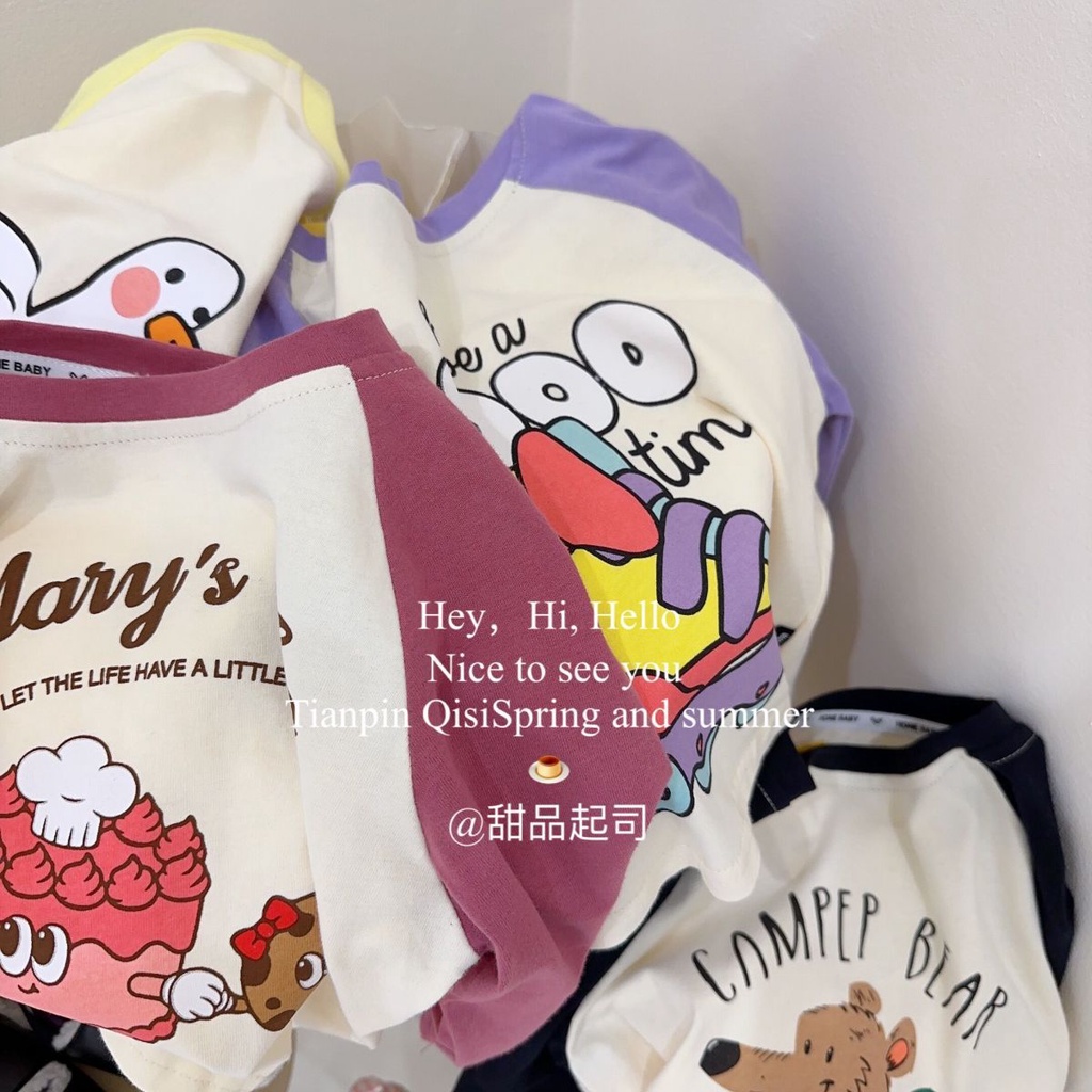 Áo Thun Cotton Tay Dài Màu Sắc Tương Phản Thời Trang Mùa Xuân Cho Bé Gái