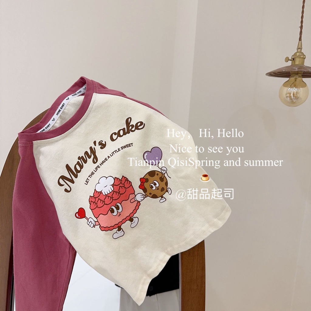 Áo Thun Cotton Tay Dài Màu Sắc Tương Phản Thời Trang Mùa Xuân Cho Bé Gái