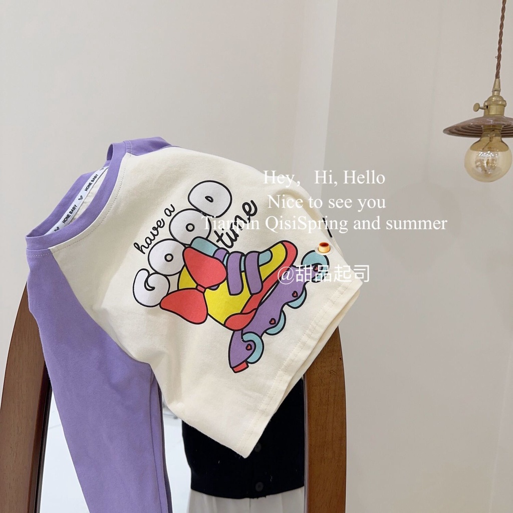 Áo Thun Cotton Tay Dài Màu Sắc Tương Phản Thời Trang Mùa Xuân Cho Bé Gái