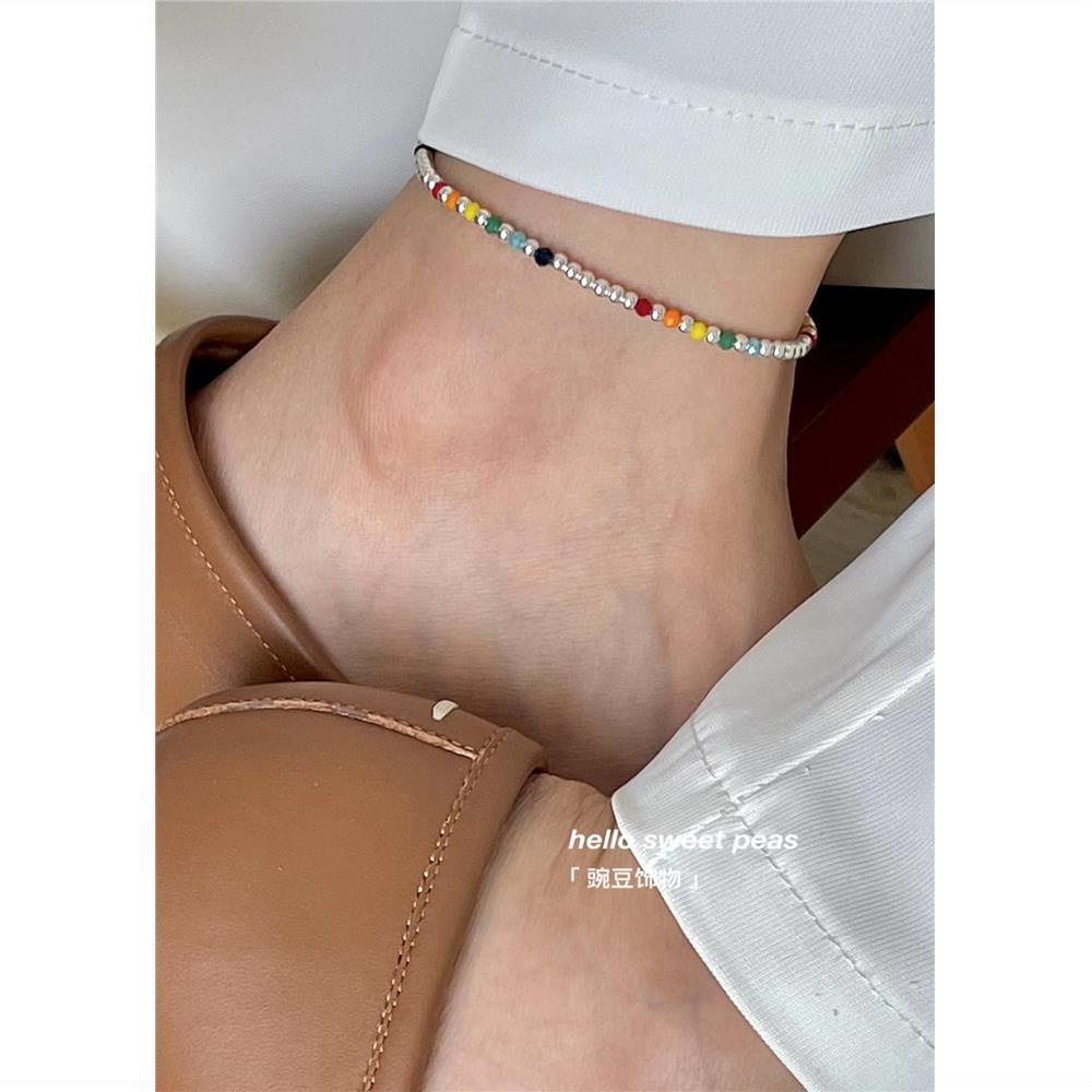 Hàng Mới Về Mới Lắc Chân Đính Hạt Cườm 15% Bạc 925 handmade Phong Cách Hàn Quốc