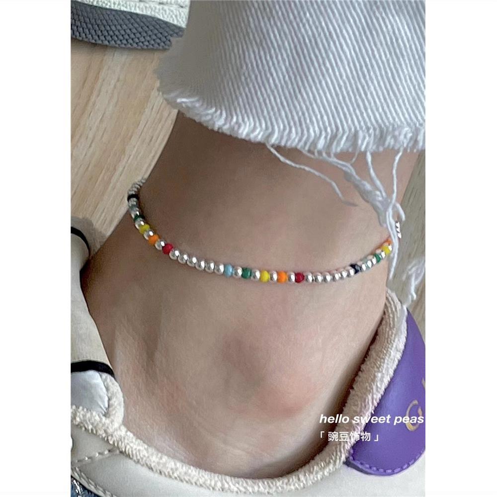 Hàng Mới Về Mới Lắc Chân Đính Hạt Cườm 15% Bạc 925 handmade Phong Cách Hàn Quốc