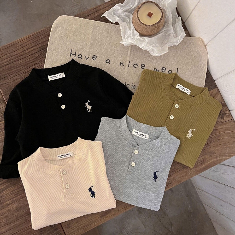Áo Thun polo Tay Dài Màu Trơn Phong Cách Hàn Quốc Thời Trang Xuân Thu Mới Dành Cho Trẻ Em