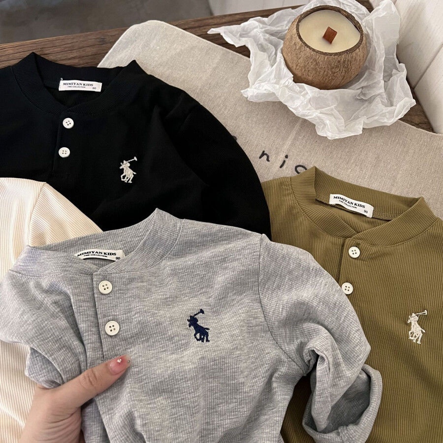 Áo Thun polo Tay Dài Màu Trơn Phong Cách Hàn Quốc Thời Trang Xuân Thu Mới Dành Cho Trẻ Em