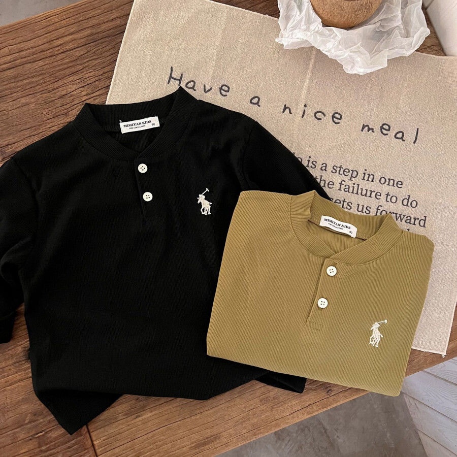 Áo Thun polo Tay Dài Màu Trơn Phong Cách Hàn Quốc Thời Trang Xuân Thu Mới Dành Cho Trẻ Em