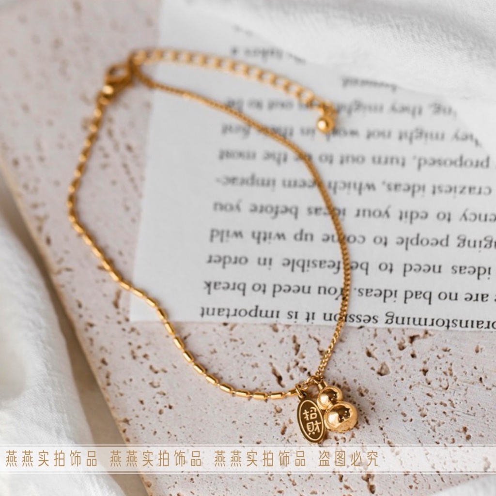 Chuỗi Lắc Chân [Bảo Quản Màu Sắc Bằng Thép Titan] Mặt Dây Chuyền Bầu Dục Trung Quốc May Mắn Toàn Diện Chạm Khắc vibrato n