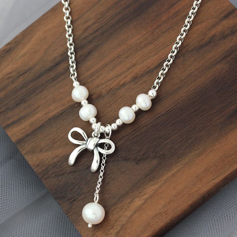 Lắc Chân Chuỗi Hạt Ngọc Trai Đơn Giản Đính Nơ Nhỏ Quyến Rũ