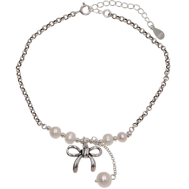 Lắc Chân Chuỗi Hạt Ngọc Trai Đơn Giản Đính Nơ Nhỏ Quyến Rũ