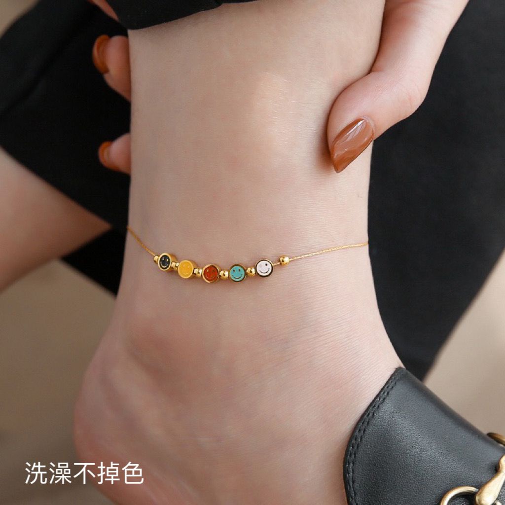 Lắc Chân Bằng Thép Titan Cao Cấp Nhẹ Nhàng Không Phai Màu Sang Trọng Cao Cấp 5 Mặt Cười Dễ Thương