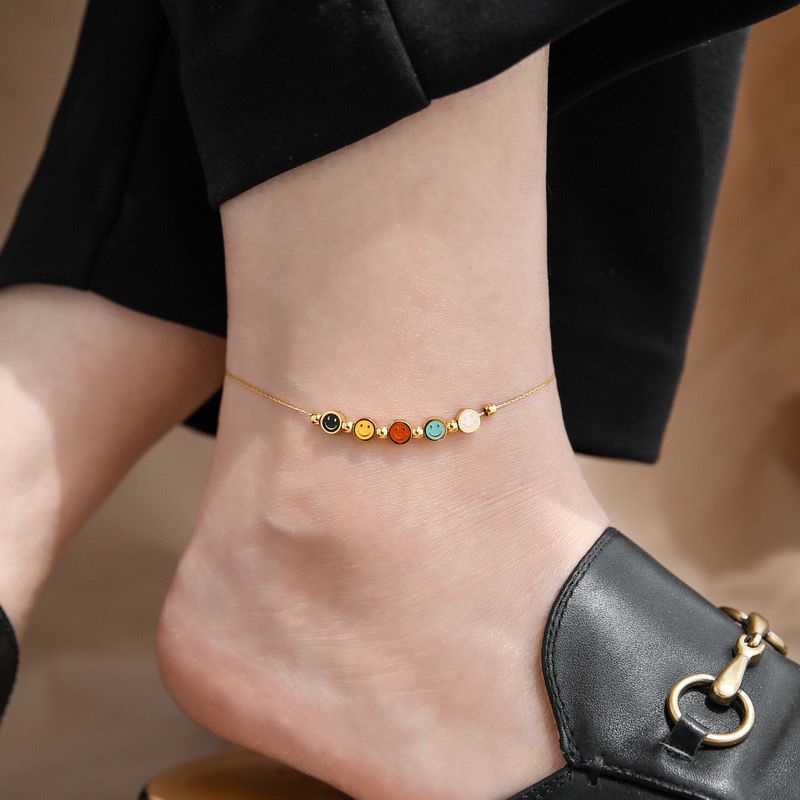 Lắc Chân Bằng Thép Titan Cao Cấp Nhẹ Nhàng Không Phai Màu Sang Trọng Cao Cấp 5 Mặt Cười Dễ Thương