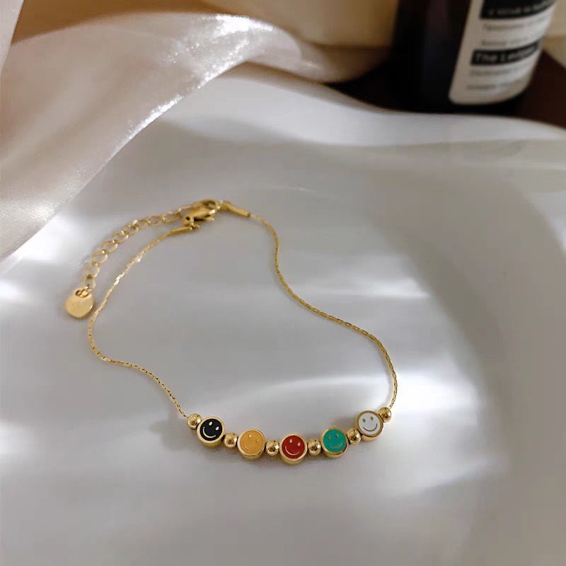 Lắc Chân Bằng Thép Titan Cao Cấp Nhẹ Nhàng Không Phai Màu Sang Trọng Cao Cấp 5 Mặt Cười Dễ Thương