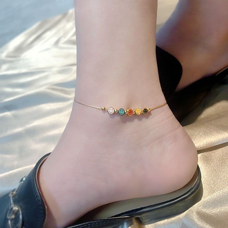 Lắc Chân Bằng Thép Titan Cao Cấp Nhẹ Nhàng Không Phai Màu Sang Trọng Cao Cấp 5 Mặt Cười Dễ Thương