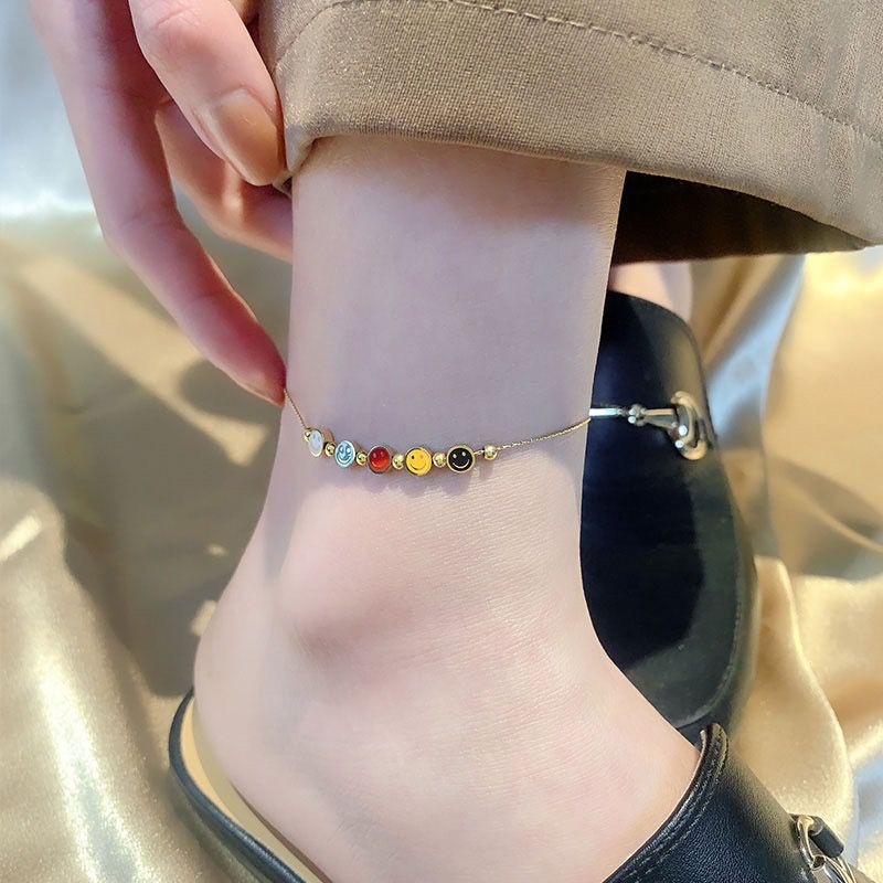 Lắc Chân Bằng Thép Titan Cao Cấp Nhẹ Nhàng Không Phai Màu Sang Trọng Cao Cấp 5 Mặt Cười Dễ Thương