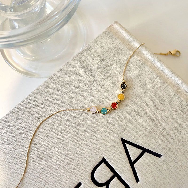 Lắc Chân Bằng Thép Titan Cao Cấp Nhẹ Nhàng Không Phai Màu Sang Trọng Cao Cấp 5 Mặt Cười Dễ Thương