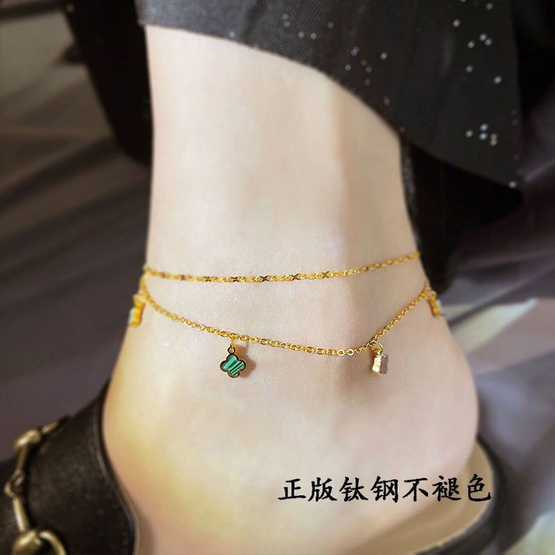 Chuỗi Lắc Chân Bằng Thép Titan Không Phai Màu] Kiểu Cỏ Bốn Lá May Mắn Nhỏ Nhắn Thông Minh Thời Trang 2022