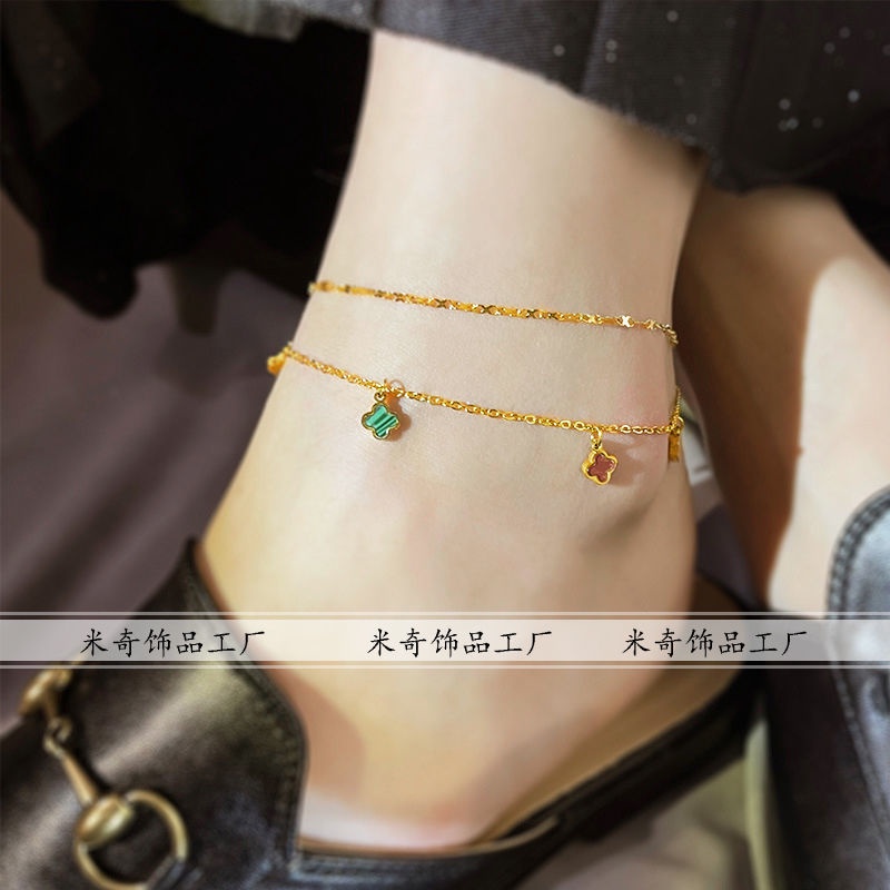 Chuỗi Lắc Chân Bằng Thép Titan Không Phai Màu] Kiểu Cỏ Bốn Lá May Mắn Nhỏ Nhắn Thông Minh Thời Trang 2022