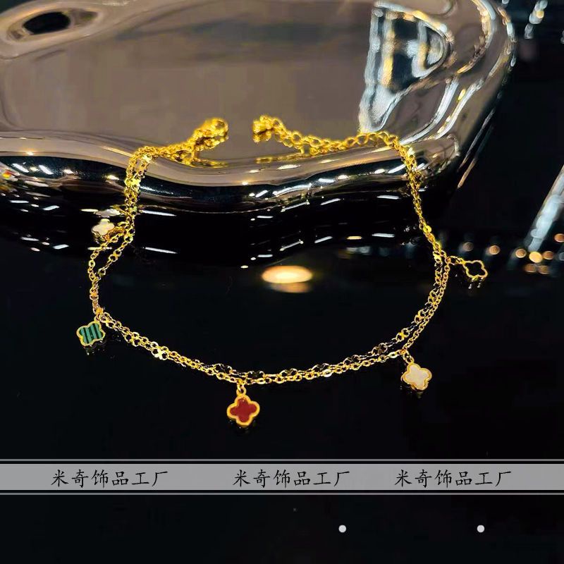 Chuỗi Lắc Chân Bằng Thép Titan Không Phai Màu] Kiểu Cỏ Bốn Lá May Mắn Nhỏ Nhắn Thông Minh Thời Trang 2022