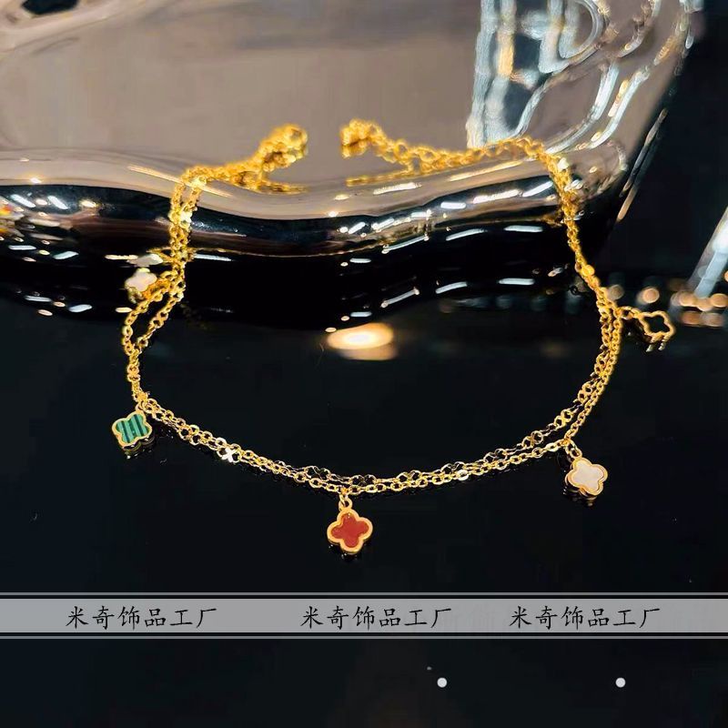 Chuỗi Lắc Chân Bằng Thép Titan Không Phai Màu] Kiểu Cỏ Bốn Lá May Mắn Nhỏ Nhắn Thông Minh Thời Trang 2022