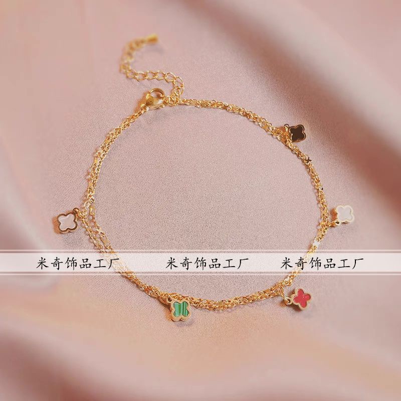 Chuỗi Lắc Chân Bằng Thép Titan Không Phai Màu] Kiểu Cỏ Bốn Lá May Mắn Nhỏ Nhắn Thông Minh Thời Trang 2022