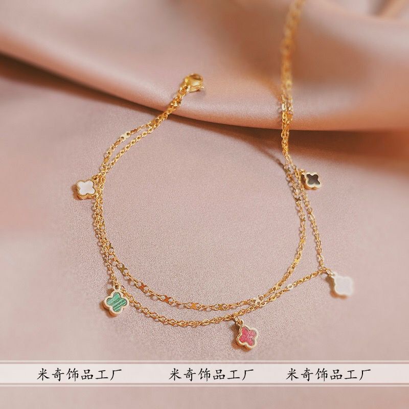 Chuỗi Lắc Chân Bằng Thép Titan Không Phai Màu] Kiểu Cỏ Bốn Lá May Mắn Nhỏ Nhắn Thông Minh Thời Trang 2022