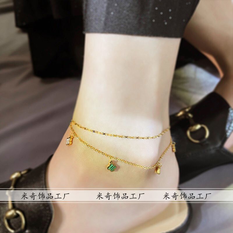 Chuỗi Lắc Chân Bằng Thép Titan Không Phai Màu] Kiểu Cỏ Bốn Lá May Mắn Nhỏ Nhắn Thông Minh Thời Trang 2022