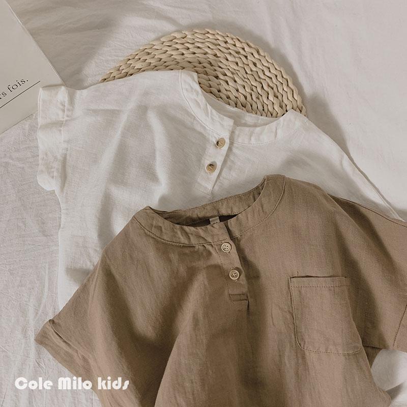 Áo Sơ Mi Cotton Lanh Tay Ngắn Dáng Rộng Phong Cách Phương Tây Thời Trang Mùa Hè Cho Bé Trai Và Gái