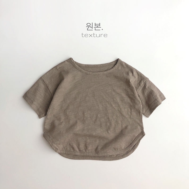 Áo Thun Cotton Tay Ngắn Màu Trơn Thời Trang Mùa Hè Phong Cách Hàn Quốc Cho Bé Trai Và Gái