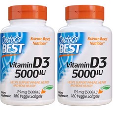 Doctor's Best Vitamin D3 5000IU Veggie Softgels, 180ea, 2ea