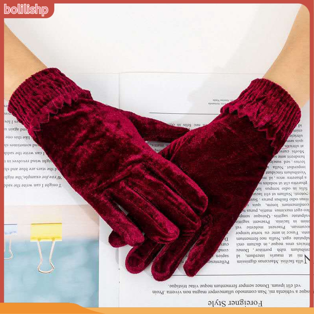 Găng Tay Nhung Màu Trơn Thời Trang Cho Nữ