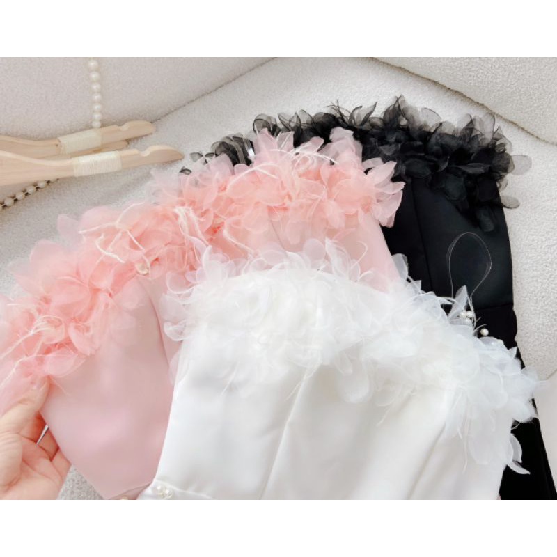 Đầm tafta cup ngực HỒNG TRẮNG ĐEN