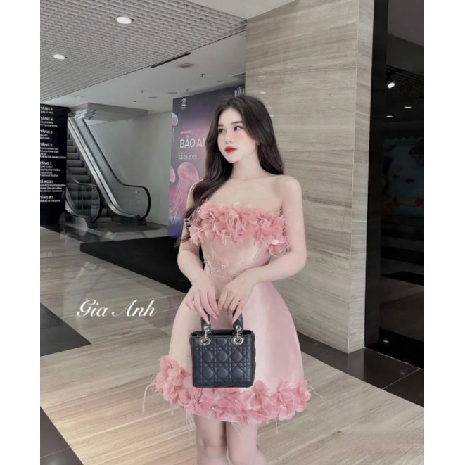 Đầm tafta cup ngực HỒNG TRẮNG ĐEN