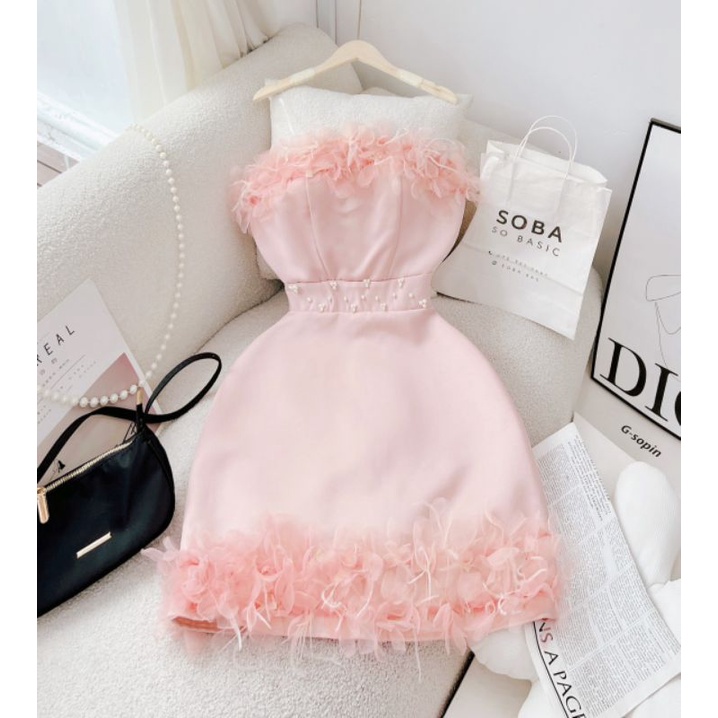 Đầm tafta cup ngực HỒNG TRẮNG ĐEN