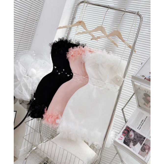 Đầm tafta cup ngực HỒNG TRẮNG ĐEN